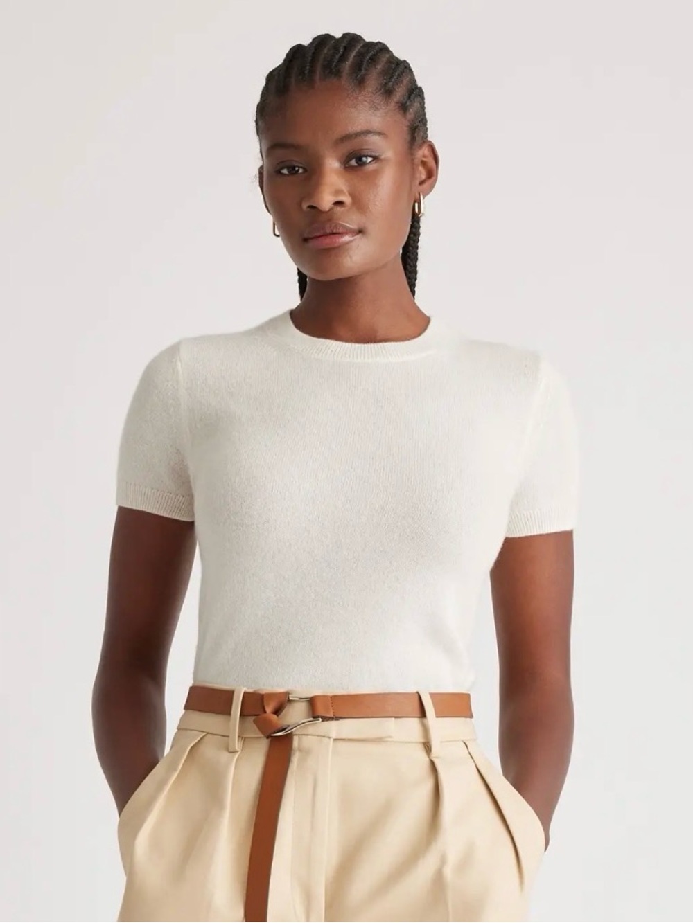 Quince White Short-Sleeve Crewneck Knit Top